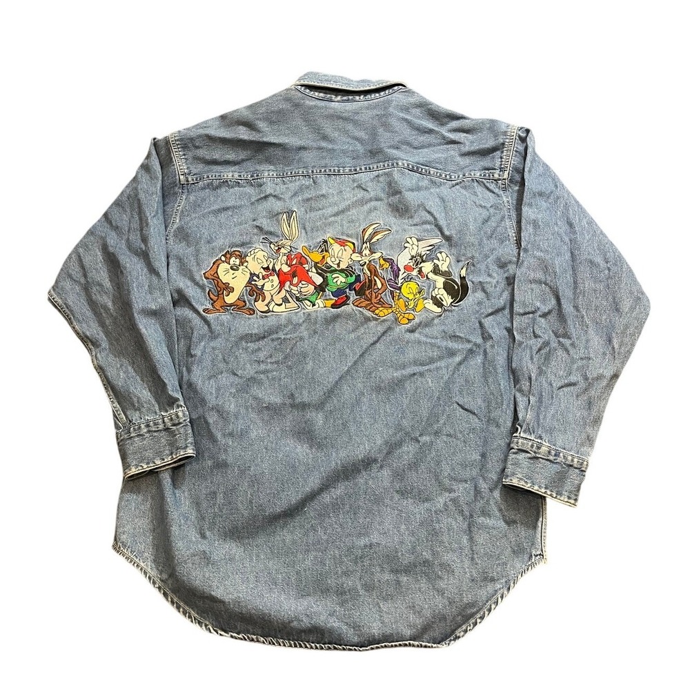 Acme Clothing Looney Tunes Denim Shirt S‎ Blue Vintage Embroidered 90s Character